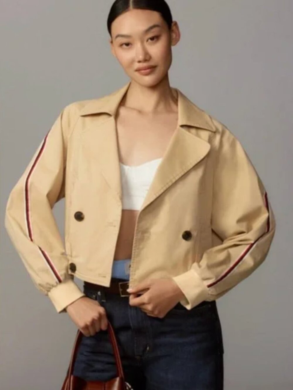 Maeve | Anthropologie Double-Breasted Cropped Trench Coat Jacket | Size XL